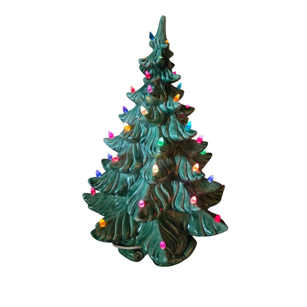 VTG 19" Atlantic Mold 1970's Green Ceramic Christmas Tree with Multicolor Lights